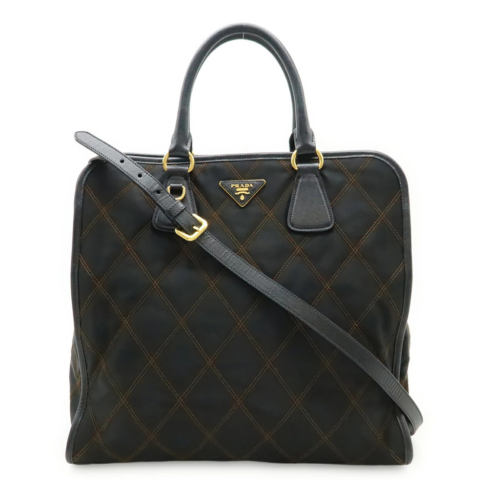 Prada TESSUTO IMPUNTU 2way Shoulder Bag Quilted Black Nero Black